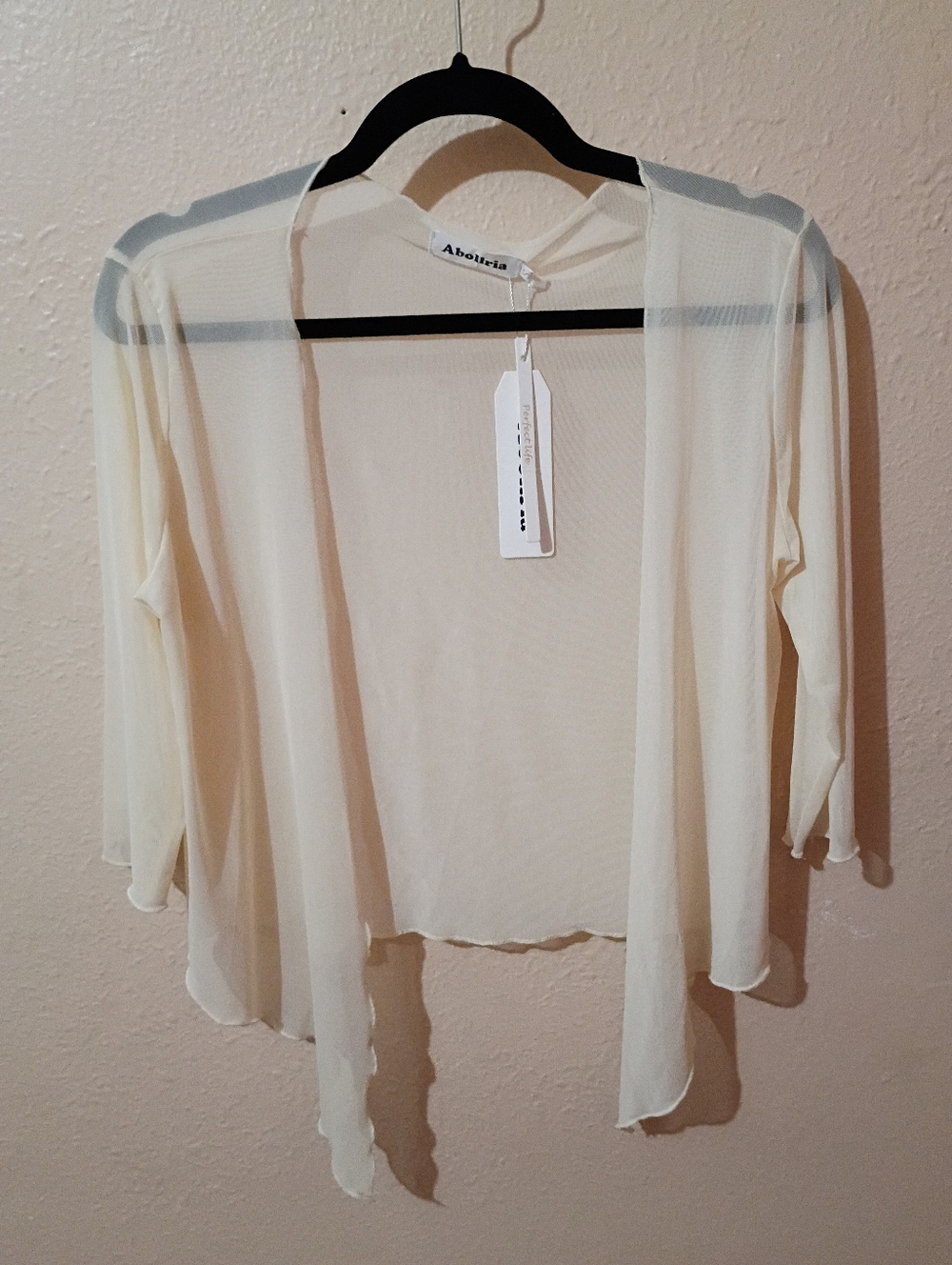 NWT Abollria Size Small Cream Sheer Open-Front Cardigan
